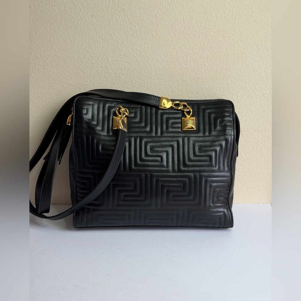 Valentino Orlandi Black Leather Handbag Italian Vintage Long Straps